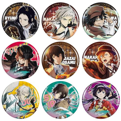 9 Pezzi Bungo Strays Dogs Figures Distintivo Anime Tinplate Badge Pins Decorazioni 75MM