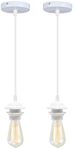 YSGUYILT 2 Stück Lampenaufhängung E27 mit Schraubring, LED Pendelleuchte Verstellbar Kabel für Küche, Wohnzimmer, Essbar, Weiß