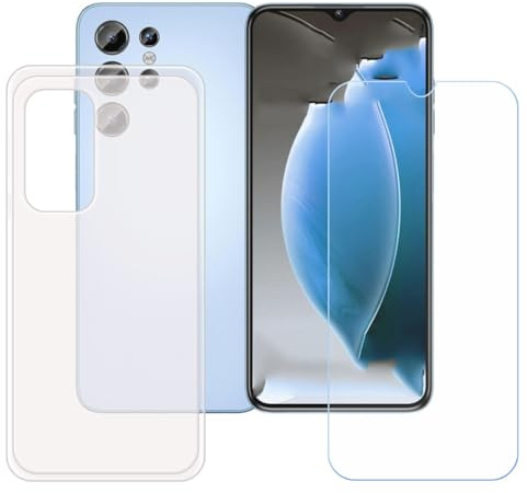 BMPNLSZ Funda para Oukitel C1 Plus Screen Protector, Translúcido Suave Silicona TPU Canica Carcasa Caso Case + Cristal Templado Film Vidrio (6,52)