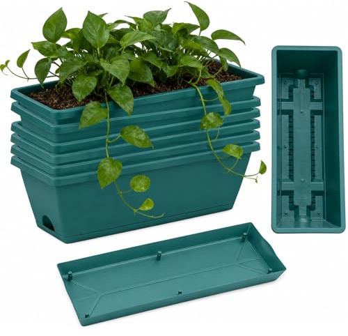 shallyong Jardinieres Exterieur, Lot de 6 Jardinière Balcon, Jardinière de Balcon ou de Rebord de Fenêtre avec Réservoir d'eau et Soucoupe pour Balcon et Terrasse (Vert)