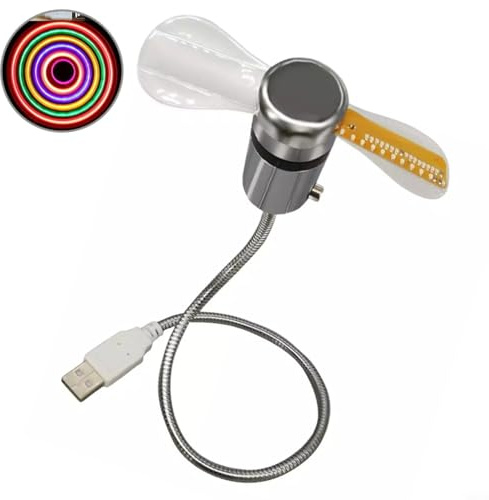 Hoppipola Ventilador USB silencioso con reloj digital, cuello de cisne de metal flexible, ahorro de energía, para viajes y camping, color plateado