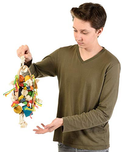 HappyBird | Vogelspielzeug New Leather Fun Wood and Rope - ca. 20 x 17 x 40 cm