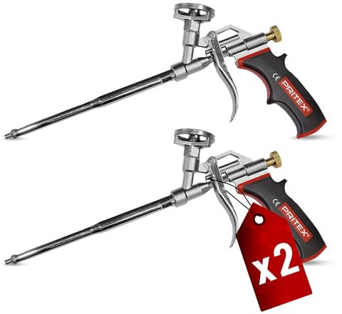 PRITEX – 2x Schaumpistole inkl. Düsenverlängerung – Bauschaumpistole für Pistolenschaum, Bauschaum, Montageschaum uvm. – Metallpistole mit gummiertem Handgriff – Montagepistole für präzise Dosierung