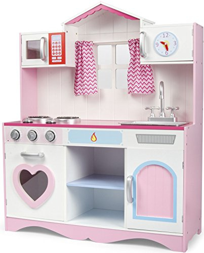 Leomark Rosa Kinderküche PINK Play, Spielküche mit Fenster und Zubehör