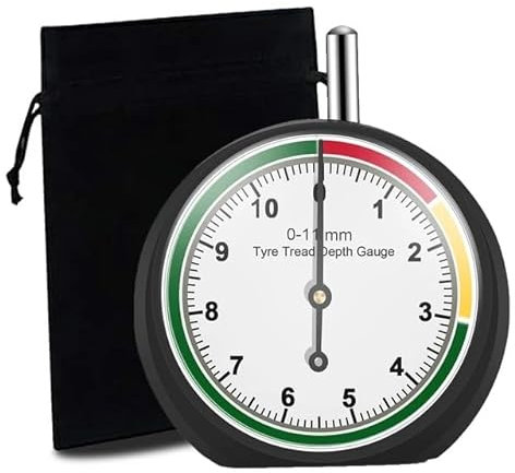 VERGO Reifenprofilmesser - Tiefenmesser - Profiltiefenmesser - Messbereich 0-11 mm/0-0.43 - Klar 1,7(44mm) Zifferblatt - Einfach zu bedienen - PKW, LKW, SUV, Motorrad -Stoffsack inklusive