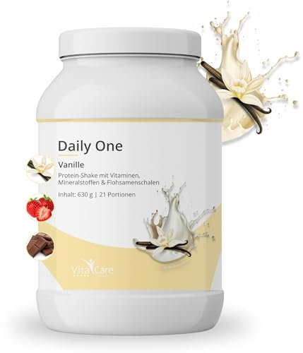 VitaCare Daily One Protein-Shake Vanille, 630g Whey Protein-Pulver mit Flohsamenschalen-Pulver, proteinreiches Fitness Nahrungsergänzungsmittel