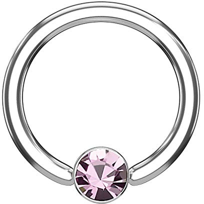 Piercingfaktor BCR Piercing Klemmring Ring Flach mit Kristall Klemm Kugel Septum Nasen Lippen Helix Ohr Tragus Silber Rosa 1,6mm x 10mm x 4mm