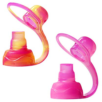 ChooMee SoftSip Saugaufsatz für Quetschbeutel | Auslaufsicheres Ventil | Schützt Zahnfleisch | Baby-Led Weaning | BPA-freies Silikon | Wiederverwendbarer Beutelaufsatz | 2 Stück Gelb Pink Swirl
