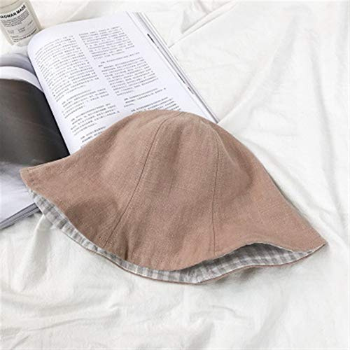 N/A Hat Distaff Summer Hat Japanese Small Fresh Wild Solid Colouration Plaid Double-Sided Folding Shade Pots Cap Influx of Students (Color : Pink, Size : M 56-58cm)