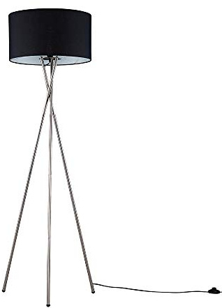 MiniSun | Modern Polished Chrome Metal Tripod Floor Lamp with a Black Lamp Drum Light Shade | Home Décor, Bedside & Desk Lamp