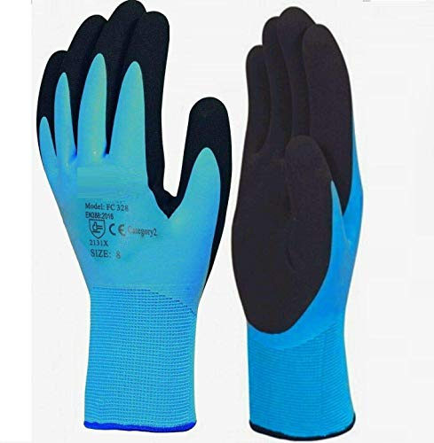 A406 3 Pair Fully Latex coated Work gloves Waterproof Wet Breathable Nylon Grip Safety Work Gloves (Small-7)