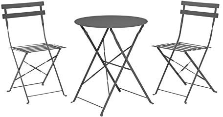 Spetebo Metall Bistroset anthrazit - 2X Klappstuhl + Klapptisch - Balkon Möbel Set Sitzgruppe Bistro Stuhl Tisch Garten