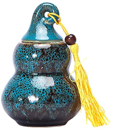 Kleiner Teedose aus Keramik in Blau, Kürbisform, mit Verschluss | Gourdenform mit Feiner Textur, Schützt vor Feuchtigkeit und Staub, Schlichtes Design für Aufbewahrung
