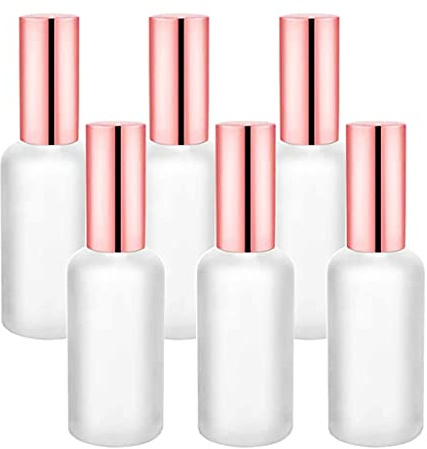 6 Pack 2 Oz Frosted Glass Spray Bottles with Fine Mist Atomizer,Rose-Golden Pump Cap,Empty Protable Travel Liquid Holder Containers for Perfume,Essential Oils-Stickers,Pipette&Funnel Included
