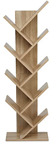 Mondeer Bücherregal, Aufbewahrungsregal in Baumform mit 9 Fächern aus Holz Regal for CDs Magazine in Büro Buchhandlung Home, 40x20x127cm, Eiche