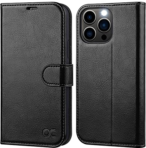 OCASE für iPhone 13 Pro Hülle Handyhülle Schwarz | Premium PU Leder Kartenfach Magnetverschluss RFID Schutzhülle Klapphülle Handytasche Lederhülle