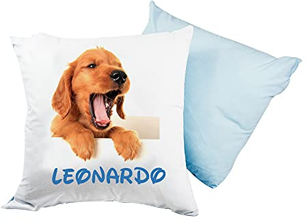 Cojín Almohada Personalizado con Nombre, 40 x 40 cm, Desenfundable y Lavable con Suave Relleno - Idea Regalo para Cumpleaños, Navidad, Color Azul