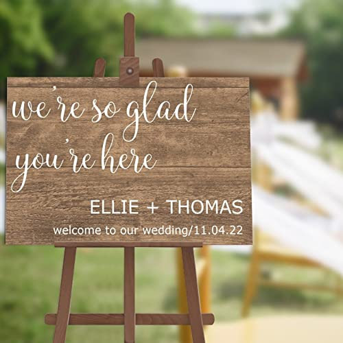 Panneau de mariage en bois « We're So Glad Your Here » - Panneau de bienvenue de mariage - Panneau de bienvenue en bois - Panneau de mariage en bois - 30,5 x 45,7 cm