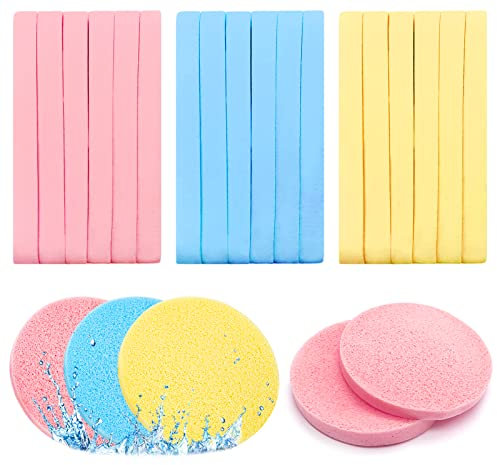 120 esponjas faciales comprimidas, esponjas profesionales de eliminación de maquillaje, esponja de limpieza de cara redonda para spa, exfoliante, máscara (amarillo, rosa, azul)