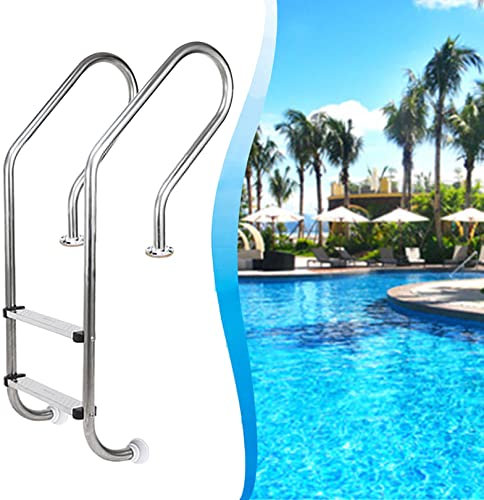 IBOWZ Rail de Piscine Main Courante de Piscine Échelle de Piscine à 2 marches en Acier Inoxydable pour piscines creusées Échelle de Piscine Durable avec Pieds faciles à Monter et marchepied antidé