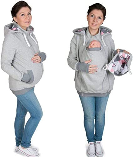 3 In 1 Känguru-Pose Umstandsjacke Für Mama Und Baby Winter Freizeitjacke Mit Kapuze Babytrage Umstandsjacke Baumwolle Softshell Umstandsmode Fleecejacke 1,XXL