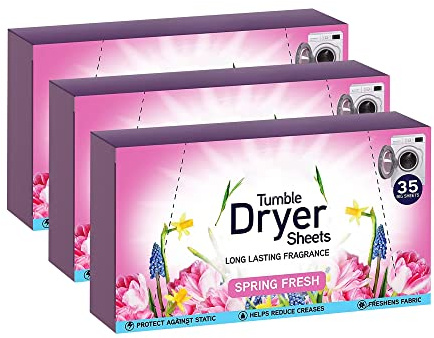 Spring Fresh Tumble Dryer Sheets | for Long Lasting Fragrance and Softness Protection Against Static Help Reduce Creases Freshness Fabric | Pack of 3 (Total 105 Sheet)