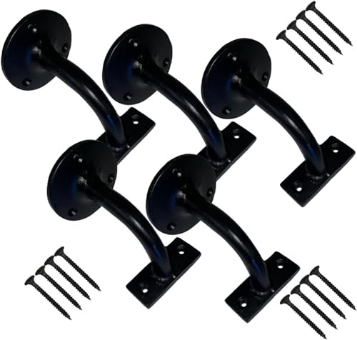 Cast Iron Handrail Brackets 63mm with Screws Heavy Duty Wall Stair Rail Support Banister Rail Brackets for Stairs Handrail Holder with Matching Screws Pack of 5.
