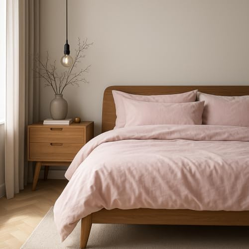 VEL VET HOME Bettwäsche 155x220 Baumwolle Bettbezug 155x220 cm mit Kissenbezug 80x80 cm Hohe Qualität Bettwäsche-Set mit Reißverschluss 100% Baumwolle Made in EU Puderrosa 155 x 220