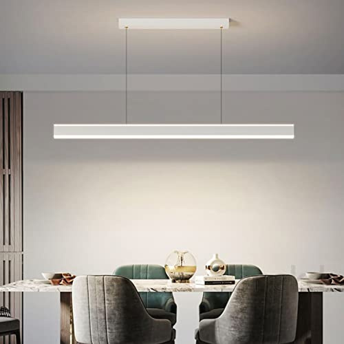 LED Pendelleuchte Weiß Esstisch Esszimmer Lampen Hängelampe Dimmbar mit Fernbedienung Hängeleuchte Modern Höhenverstellbar Wohnzimmer Küche Hängend Decke Lampe Büro Bar Vintage Hänge Pendellampe 150cm