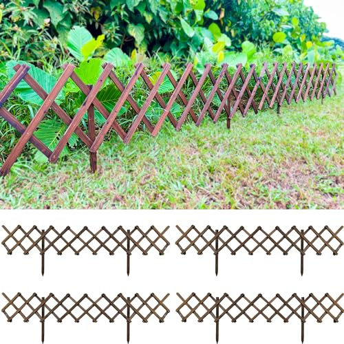 ShopLaLa Garden Fence- 4 Pack, Total 24ft (L) Wooden Lattice Flower Edging for Yard Lawn Landscape Patio Outdoor Decor, Expandable Plant Garden Trellis, Animal Barrier Fence No Dig Panel for Small Dog