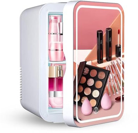 RéFrigéRateur Portatif De Beauté, 8L,avec Miroir De Courtoisie LED Petit Frigo Pas Cher, Voiture,Maison,Chaud Et Froid 2 en 1 Frigo Camping Car, pour Chambre, Bureau Et Voiture,White