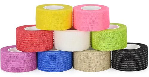 SEADESKY 9 Rolls Self Adhesive Bandage Wrap Pet Vet Wrap for Dog Cohesive Bandages Elastic Sports Tape Self Adherent Bandage Finger Protection Wrap for Wrist Ankle Sprain 2.5CM X 4.5M