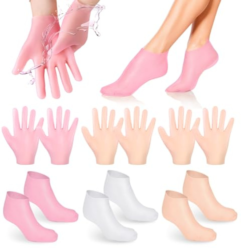 SUNOYA Feuchtigkeitsspendende Socken, 3 Paar Feuchtigkeitshandschuhe Socken Set, Silikon Feuchtigkeitssocken, Silikonsocken für Füße, Anti-rutsch Fuß Spa Gel Socken Fußpflege für Trockene Rissige Füße