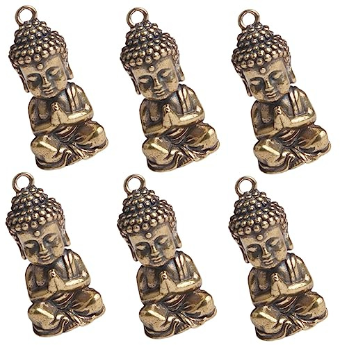 NUOBESTY 6St Buddha-Statue Anhänger für Armbänder Mini-Buddha-Figuren Schlüsselanhänger meditierendes Ornament Messing-Handwerksdekor Haushalt Ornamente Kleiner Buddha