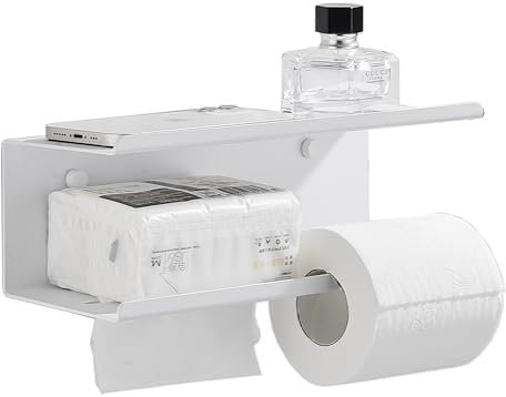 Toilettenpapierhalter Ohne Bohren, NEWRAIN Weiß Klopapierhalter mit Ablage, Edelstahl Klorollenhalter Wandmontage zum Bohren und selbstklebend, WC Papier Halterung