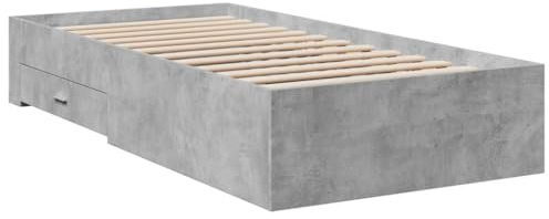 vidaXL Engineered Wood Single Bed Frame - Modern Concrete Grey with Underbed Storage Drawers, Plywood Slats, 90x200 cm for Bedroom