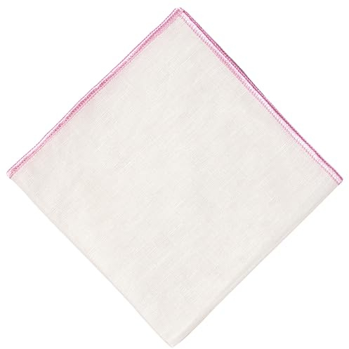 Hell Blues Herren Einstecktuch, Leinen, cremefarben mit farblich besticktem Rand, Anzugzubehör für Hochzeit, formelle Veranstaltung, 24 cm x 24 cm