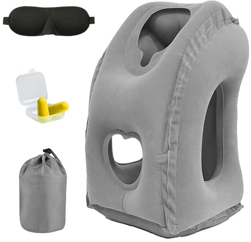 Inflatable Travel Neck Pillow, Neck Air Pillow for Sleeping to Avoid Neck and Shoulder Pain, Quick Inflation and Deflation Travel Camping Neck Support Pillow for Airplane, Car, Bus and Office (Grey)