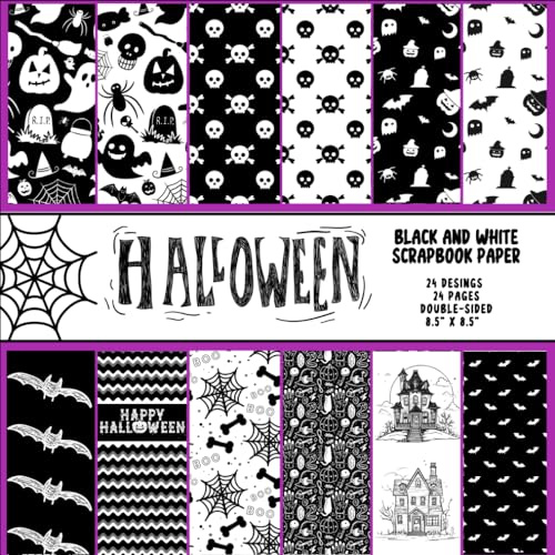 Black and White Scrapbook Paper Halloween: Scrapbooking paper halloween desing for crafts