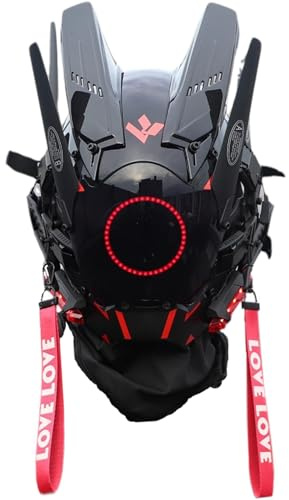 XUEYEGONGJI cyberpunk mask cyberpunk hjälm LED-ljus synlig cyberpunk mask futuristisk sci-fi Techwear anti-dimma cyber punk mask en storlek passar de flesta för musikfestivaler, cosplay, halloween