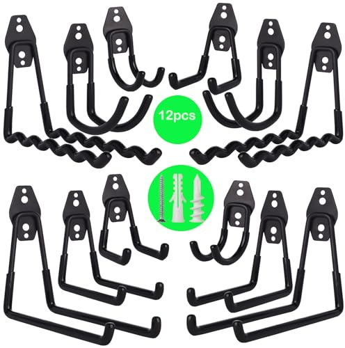 Luckybee 12 Stück Garagenhaken - Wandhaken Garage,Schwerlast Doppelhaken, Garage Storage Hooks Garagenhaken zur Organisation für Leiter, Stuhl, Schlauch, Fahrrädern, Elektrowerkzeugen Sperrigen