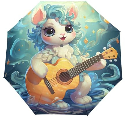 Gitarrenmusik Einhorn Pferd Regenschirm Taschenschirm Kinder Jungen Mädchen UV-Schutz Auf-Zu Automatik Umbrella Verstärkt Winddichte Zusammenklappbar