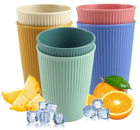 XIAQICA 6er Set Becher 380ml Trinkbecher PP Kaffeebecher Bunte Becher Mehrweg Kinderbecher 6 Farben Rice Bechers Unzerbrechlich Trinkbecher Campingbecher für Erwachsene Kinder Heiße & Kalte Getränke
