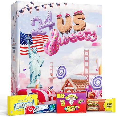 UMBRELLA® Calendario de Adviento USA 2025 con Golosinas Americanas [ORIGINAL US CANDY] – Calendario de Adviento 2025 para Niños, Mujeres & Hombres – Calendario de Golosinas USA – (24 USA Sweets)