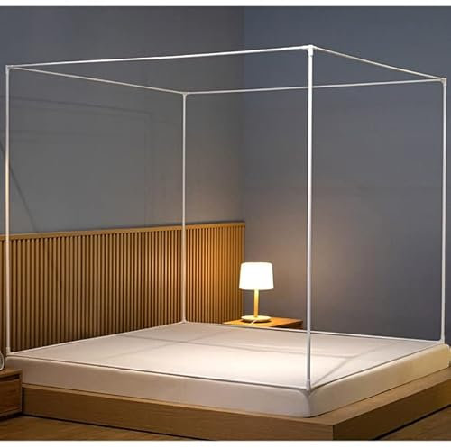 SIAMZYWV Betthimmel aus Metall für Schlafzimmer, Kingsize-/Queensize-Betthimmel, Moskitonetz, Vorhangbezug und Poster (Größe: 200 x 120 x 170 cm)