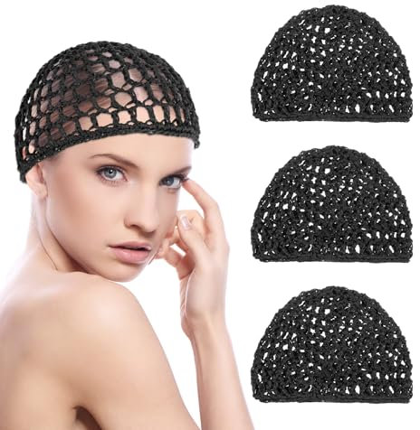 4 Pcs Hairnets for Sleeping In, Crochet Reusable & Breathable Hair Nets for Women, Shower, Bath, Makeup, Hold Hair in Place All Night, Black