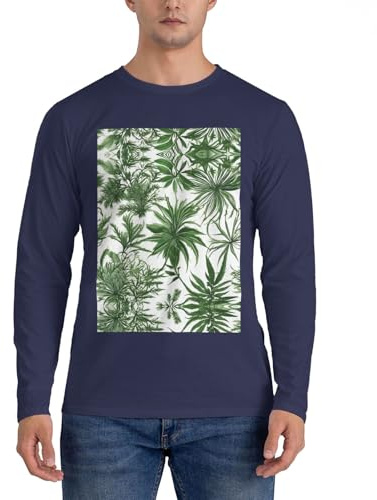 GaxfjRu Herbes florales et plantes herbacées imprimé décontracté col rond léger pull à manches longues pour hommes, tailles S à 3X, bleu marine, L