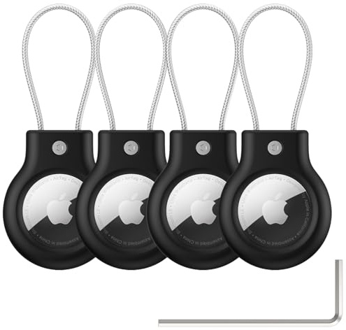 Vancle Coque pour AirTag Chien Collier avec Anneau Métallique & Étanche (Noir * 4 (câble métallique))