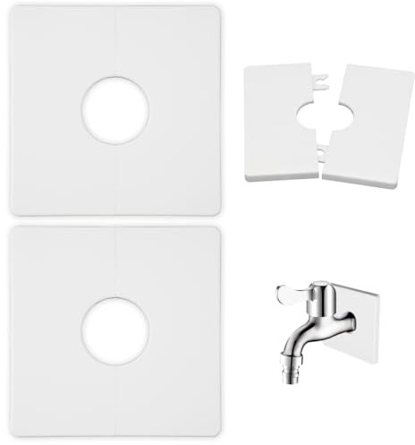 Pack of 2 Square Rosette Plate ABS Plastic, 8.5 x 8.5 x 0.7 cm, Self-Adhesive Square Pipe Wall Covers, Inner Diameter 21 mm, Pipe Wall Covers for Electric Wires, Fittings, Taps