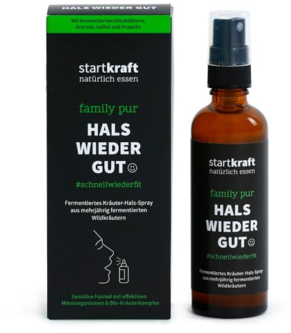 STARTKRAFT Hals wieder gut, natürliches Rachenspray aus fermentierten Wildkräutern, Halsspray mit Wirkstoffen von Acerola, Efeu, Sanddorn, Isländisch Moos, Propolis und Hagebutte
